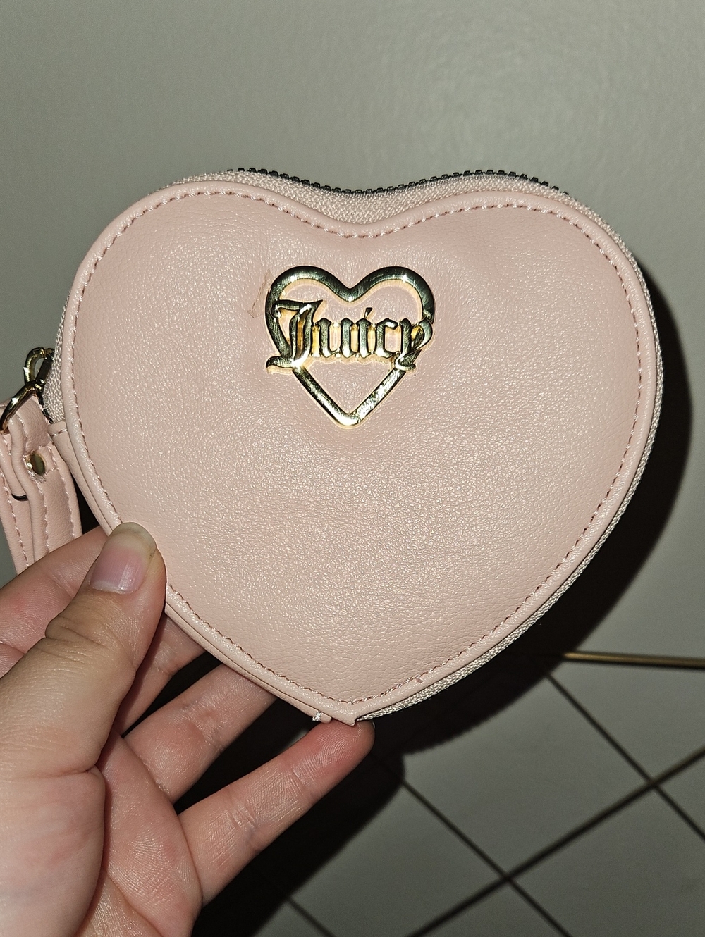 Juicy Couture Pale Pink Heart Coin Pouch with Gold Logo
